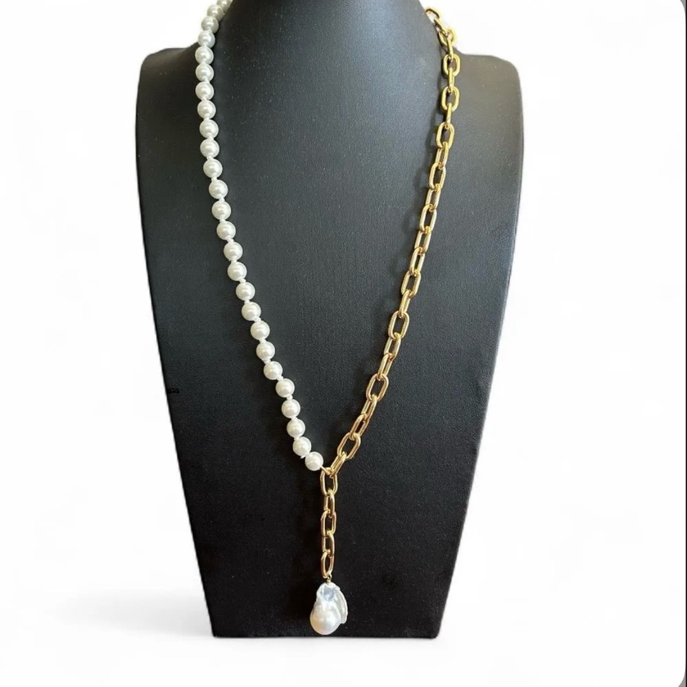 Lele Sadoughi Chain Pearl Lariat Necklace